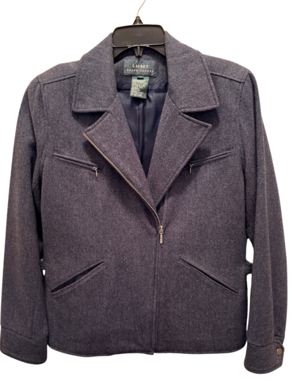 Ralph Lauren Dark Blue Heather Wool-Blend Zip Jacket